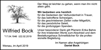 Traueranzeige von Wilfried Bock von vrm-trauer
