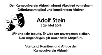 Traueranzeige von Adolf Stein von vrm-trauer