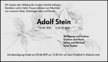 Traueranzeige von Adolf Stein von vrm-trauer