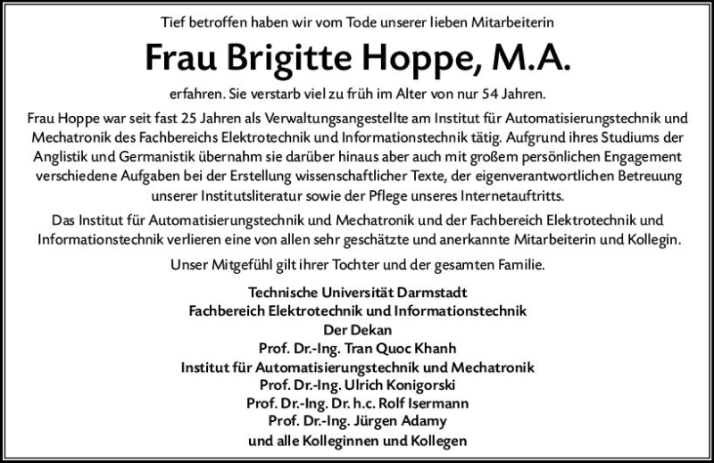  Traueranzeige für Brigitte Hoppe vom 01.06.2019 aus vrm-trauer