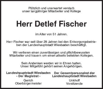 Traueranzeige von Detlef Fischer von vrm-trauer