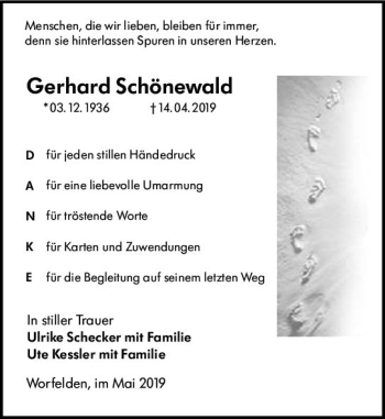 Traueranzeige von Gerhard Schönewald von vrm-trauer