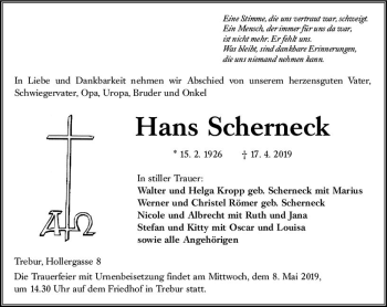 Traueranzeige von Hans Scherneck von vrm-trauer