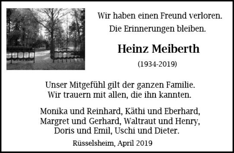  Traueranzeige für Heinz Meiberth vom 02.05.2019 aus vrm-trauer