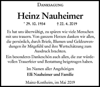 Traueranzeige von Heinz Nauheimer von vrm-trauer