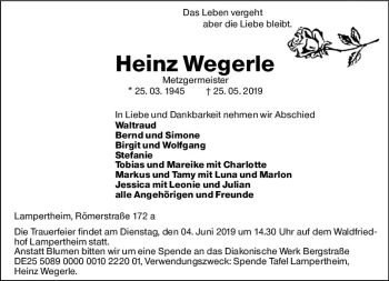 Traueranzeige von Heinz Wegerle von vrm-trauer