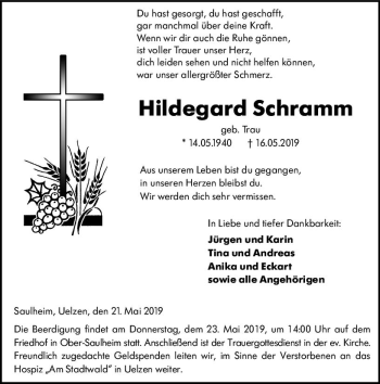 Traueranzeige von Hildegard Schramm von vrm-trauer