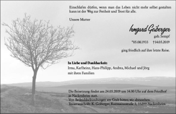 Traueranzeige von Irmgard Geiberger von vrm-trauer