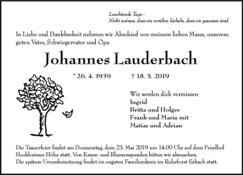 Traueranzeige von Johannes Lauderbach von vrm-trauer