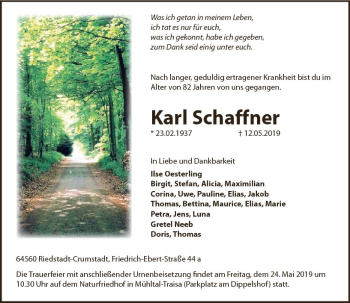 Traueranzeige von Karl Schaffner von vrm-trauer