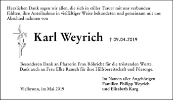 Traueranzeige von Karl Weyrich von vrm-trauer