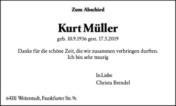 Traueranzeige von Kurt Müller von vrm-trauer