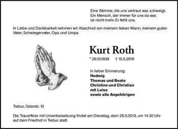 Traueranzeige von Kurt Roth von vrm-trauer