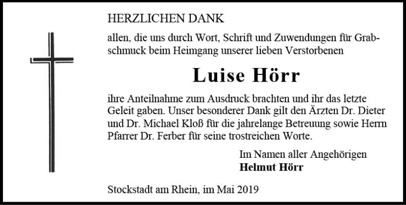  Traueranzeige für Luis Hörr vom 25.05.2019 aus vrm-trauer