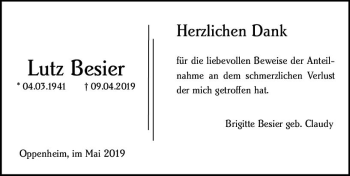 Traueranzeige von Lutz Besier von vrm-trauer