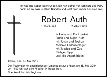 Traueranzeige von Robert Auth von vrm-trauer