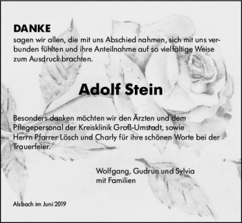 Traueranzeige von Adolf Stein von vrm-trauer