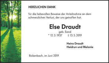 Traueranzeige von Else Draudt von vrm-trauer