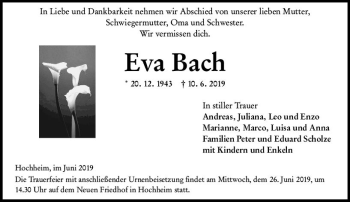 Traueranzeige von Eva Bach von vrm-trauer