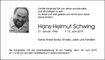 Traueranzeige von Hans-Helmut Schwing von vrm-trauer