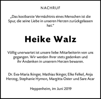 Traueranzeige von Heike Walz von vrm-trauer