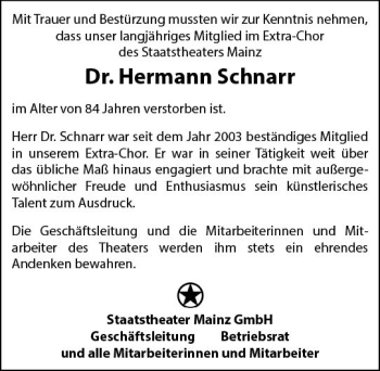 Traueranzeige von Hermann Schnarr von vrm-trauer