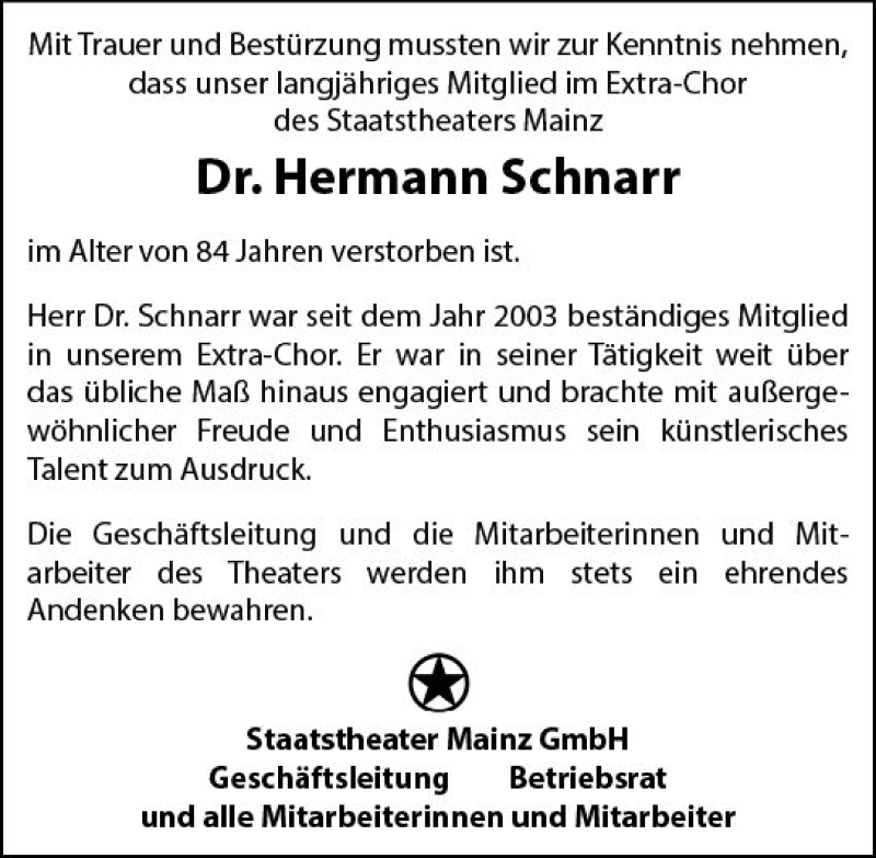  Traueranzeige für Hermann Schnarr vom 08.06.2019 aus vrm-trauer