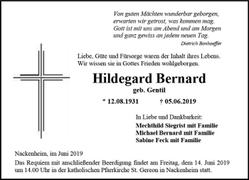 Traueranzeige von Hildegard Bernard von vrm-trauer