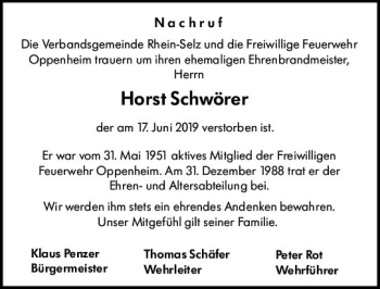 Traueranzeige von Horst Schwörer von vrm-trauer