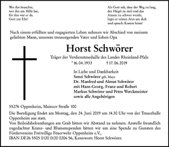 Traueranzeige von Horst Schwörer von vrm-trauer
