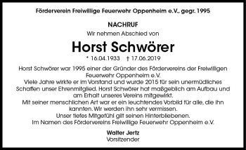 Traueranzeige von Horst Schwörer von vrm-trauer