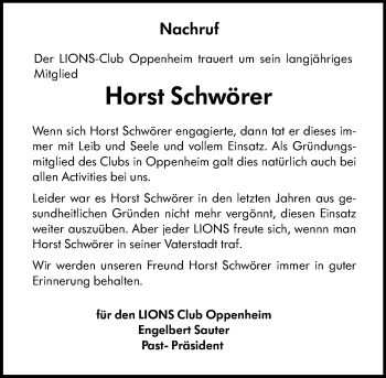 Traueranzeige von Horst Schwörer von vrm-trauer