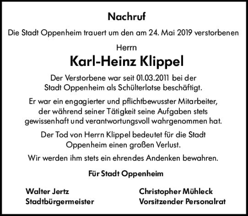  Traueranzeige für Karl-Heinz Klippel vom 05.06.2019 aus vrm-trauer