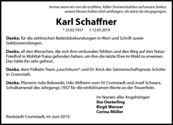 Traueranzeige von Karl Schaffner von vrm-trauer