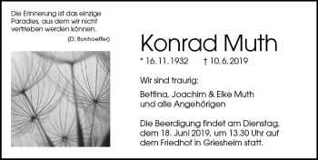 Traueranzeige von Konrad Muth von vrm-trauer