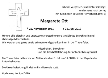 Traueranzeige von Margarete Ott von vrm-trauer