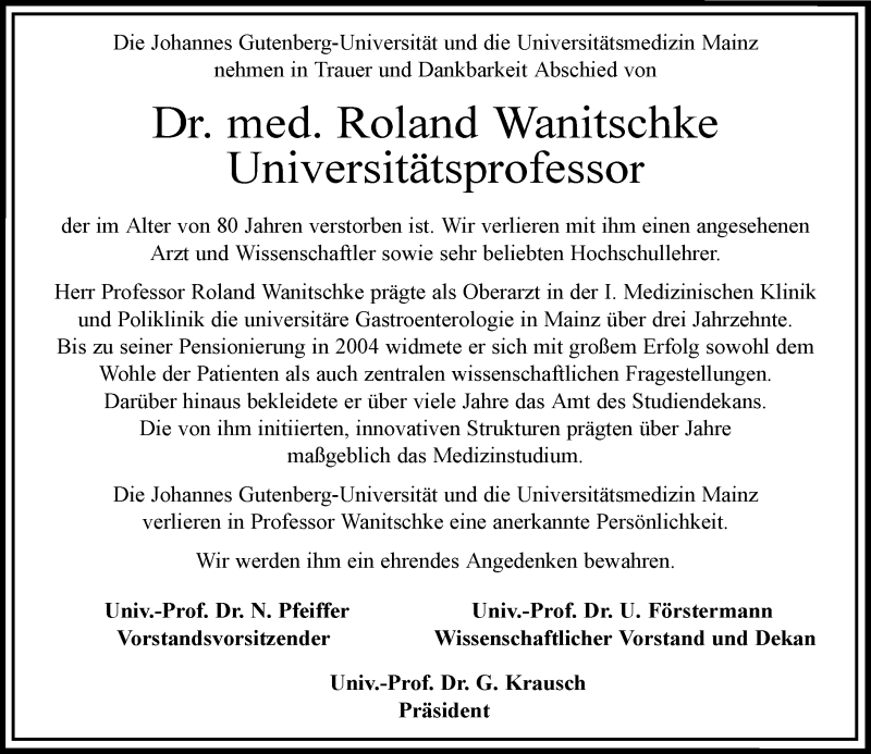 Traueranzeige für Roland Wanitschke vom 29.06.2019 aus vrm-trauer