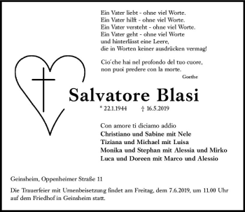 Traueranzeige von Salvatore Blasi von vrm-trauer