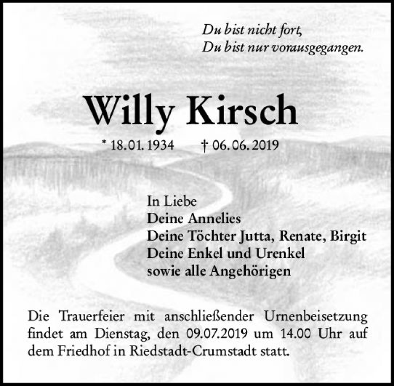  Traueranzeige für Willy Kirsch vom 15.06.2019 aus vrm-trauer