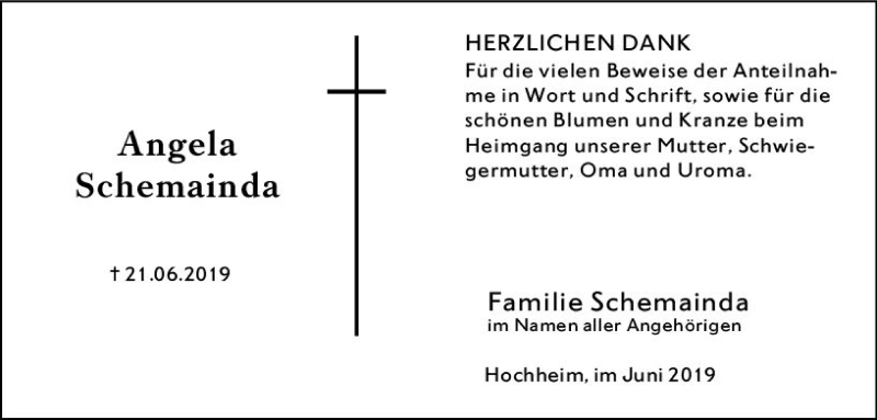  Traueranzeige für Angela Schemainda vom 12.07.2019 aus vrm-trauer