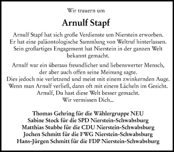 Traueranzeige von Arnulf Stapf von vrm-trauer