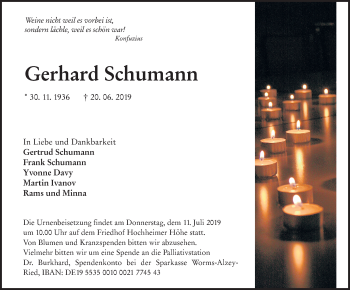 Traueranzeige von Gerhard Schumann von vrm-trauer