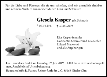 Traueranzeige von Giesela Kasper von vrm-trauer