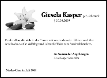 Traueranzeige von Gisela Kasper von vrm-trauer