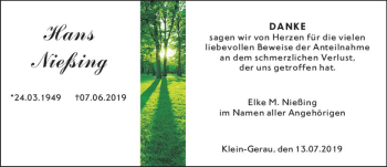 Traueranzeige von Hans Nießing von vrm-trauer