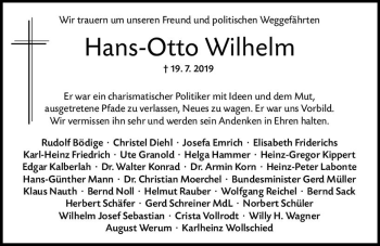 Traueranzeige von Hans-Otto Wilhelm von vrm-trauer