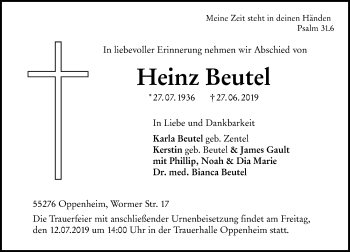 Traueranzeige von Heinz Beute von vrm-trauer
