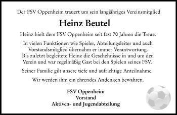Traueranzeige von Heinz Beutel von vrm-trauer