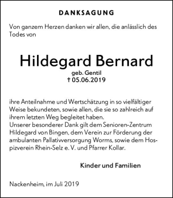 Traueranzeige von Hildegard Bernard von vrm-trauer