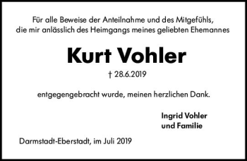 Traueranzeige von Kurt Vohler von vrm-trauer
